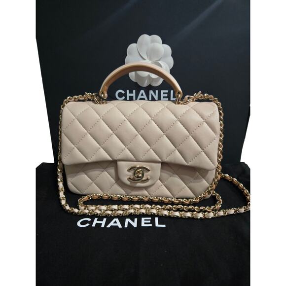 2023 Chanel Quilted Lambskin Mini Flap Top Handle Bag w/ Entrupy (15197) - Picture 1 of 16
